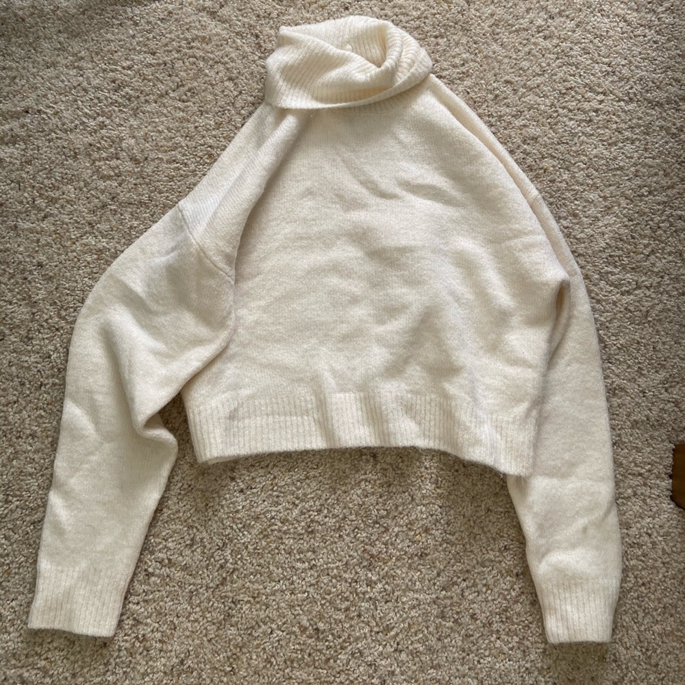 Cream Cropped Turtleneck Sweater